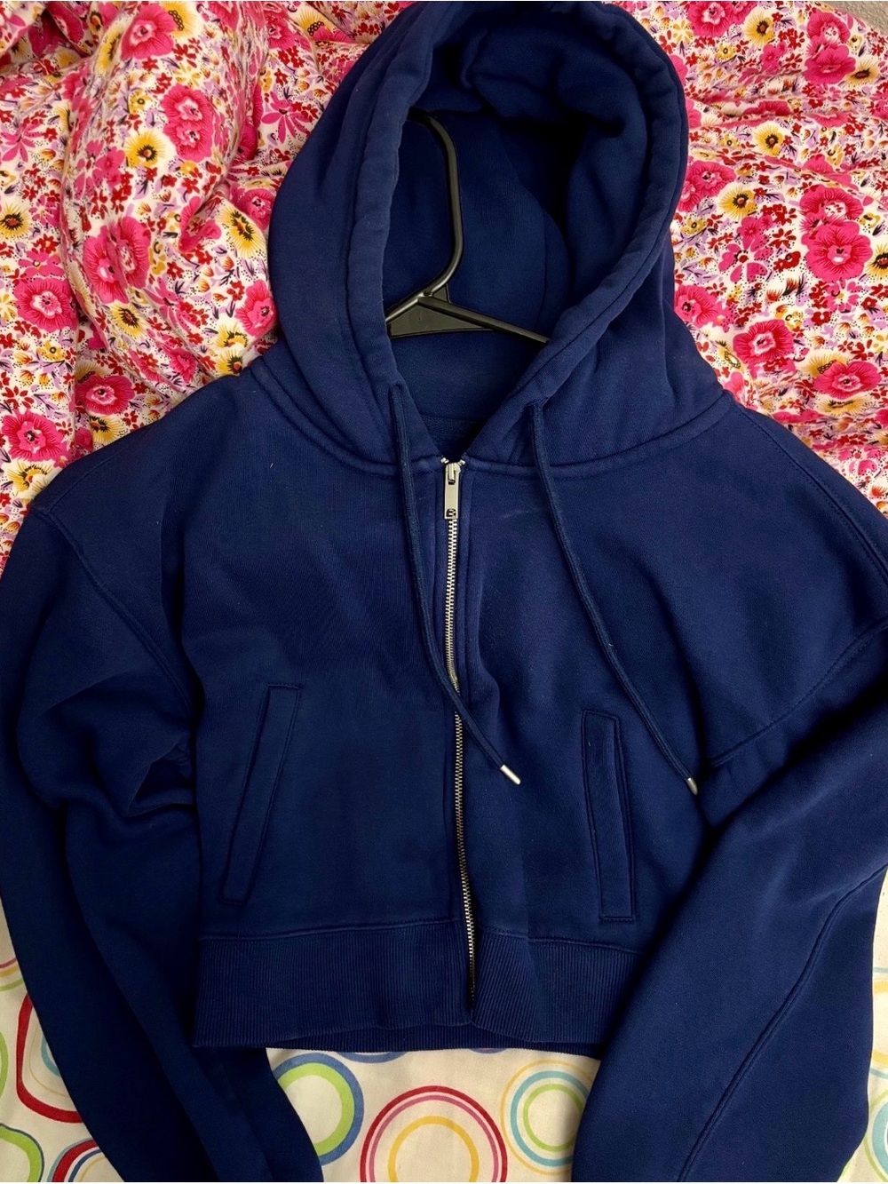 Forever 21 Navy Dark Blue Zip-Up Hooded Hoodie Cropped Jacket